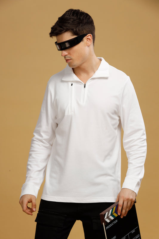 Supima Cotton High Neck Full Sleeve Zipper T-Shirt